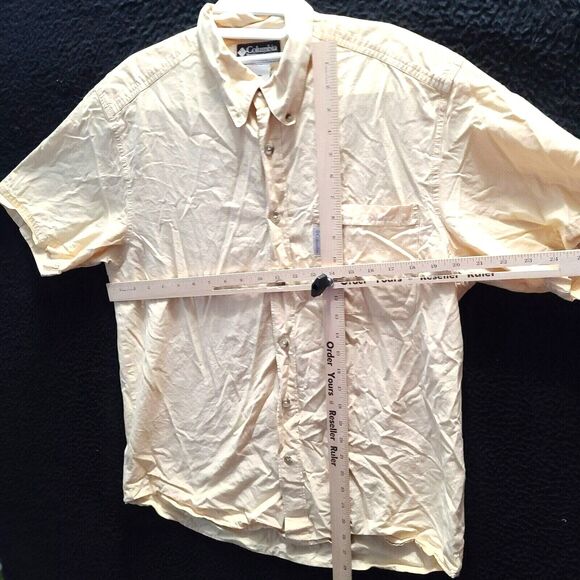 Columbia Sports Wear Mens Button Up Shirt Yellow Size Medium 100% Cotton Pockets - Picture 3 of 12